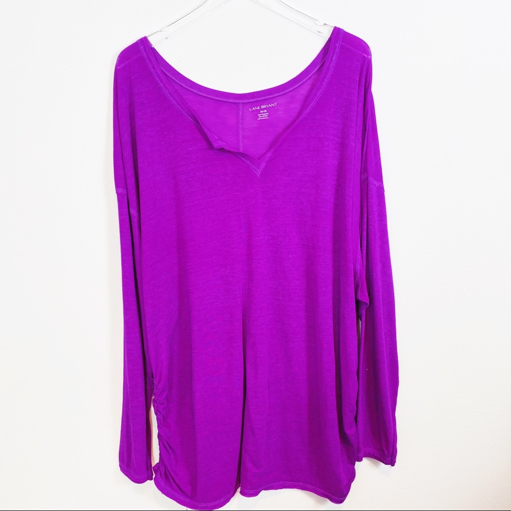 Lane Bryant Purple Fuchsia V Neck Long Sleeve Tee